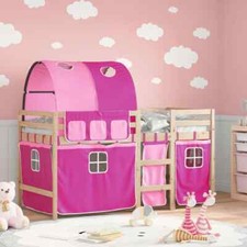 Kids' Loft Bed with Tunnel Pink 90x200 cm Solid Wood Pine vidaXL