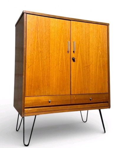 Teak and steel drinks cabinet - teak,