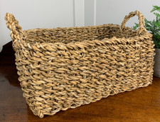 VINTAGE STYLE WOVEN SEA GRASS WICKER GIFT HAMPER BASKET DECOR DISPLAY 14" WIDE