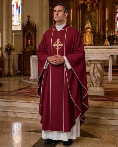 Red catholic priest chasuble - catholic,
