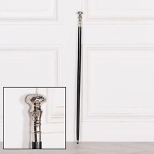 Vintage Victorian Cast Brass Nickel Knob Handle Black Wooden Walking Stick Cane