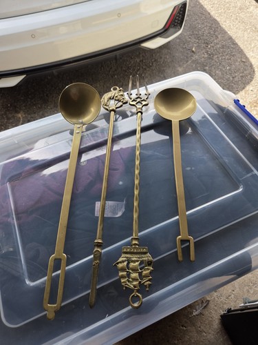 Brass fireplace utensils set - brass,