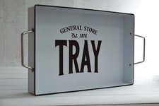 White / Black Metal Retro Vintage Breakfast Serving Tray Handles General Store