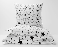 2 or 4 pc Bedding Set Cot Bed Baby quilt cover pillowcase white black stars