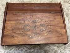 Vintage Writing Slope Box & Decorative Brass Inlay Hinged Lid