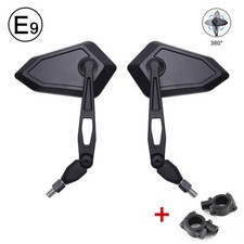 Motorcycle Black Mirrors + Handlebar Clamps For Yamaha Suzuki Honda Victory ATV