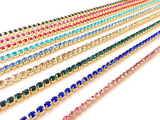 1m Diamante/Rhinestone Crystal Colour Chain Trim Lace Gold Base A Quality