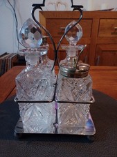 Silver Plated and Cut Glass Cruet Set Vintage Silver Plated VGC with Tray