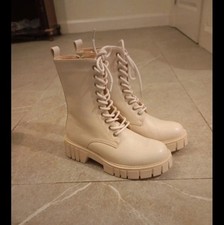 Chc-shoes Chunky Mid Calf Length Cream Winter Boots
