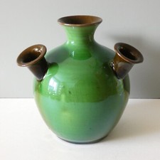 Antique Watcombe Torquay Tulip Vase Green Lustre Art Nouveau 1910 Vintage