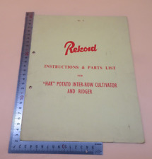 Rekord Instructions Parts List For Hak Potato Inter-Row Cultivator Ridger PB