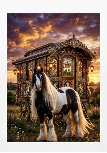 Romany gypsy caravan print - a4,