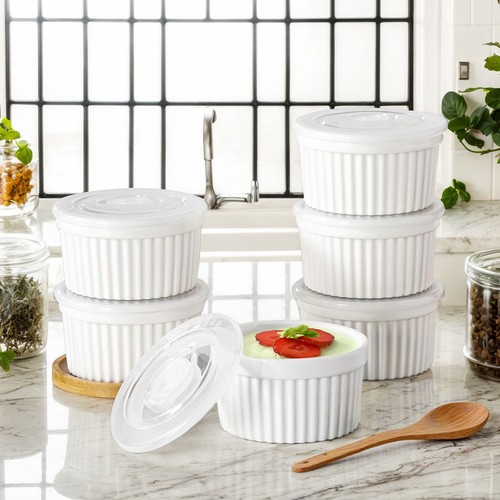 6pcs white ramekin bowl - white,