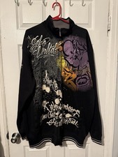 Vintage Ecko Unltd Track Jacket Mens XXL Black Zip AOP Graffiti Embroidered