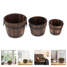  3 PCS Outdoor Vases for Porch Wood Rustic Wooden Bucket Barrel Planter
