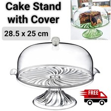 Plastic Crystal Cake Stand with Dome Cover 28.5x25cm Pastry Display Assorted