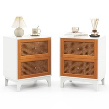 Rattan Bedside Table Wooden