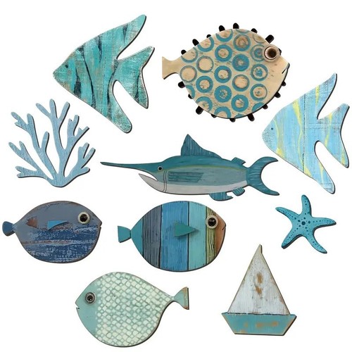 10pcs wooden fish wall decor - wooden,