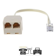 Telephone Splitter, RJ11 6P4C 1 Male to 2 Female Adapter P2V2