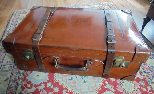 Vintage named leather suitcase - vintage,