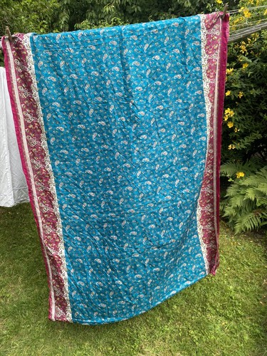 Vintage saree blue - vintage, blue/pink