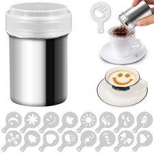 Stainless Steel Shaker Duster Chocolate Cappuccino Coffee Barista Stencil Shaker