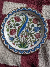 Vintage Ceramic Plate Decorative Hand Made In Rhodes In 24K Gold Ibiscus