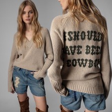 2025 NEW Women Zadig & Voltaire Handmade Cashmere Wool Knitted Sweater S M L