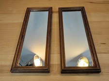 Vintage set 2 Rectangle Mirrors Wood Frame Accent Wall Hanging 13”x 5” Pair