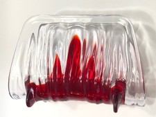 Guzzini Italy Clear & Red Acrylic Lucite Footed Napkin Serviette Holder