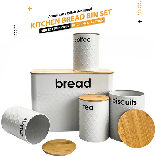 5pc white bread bin canister - bread,
