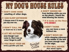 Border Collie My Dog's House Rules Retro Metal Tin Sign Plaque Gift
