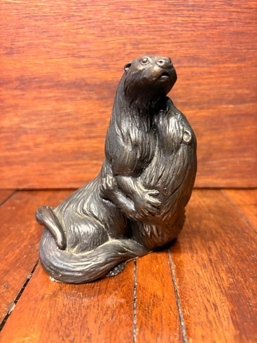 Bronze pair otters figurine - otters,