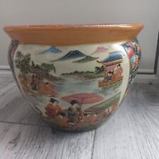 LARGE ORIENTAL MULTICOLOUR GLAZED CERAMIC INDOOR PLANT POT 