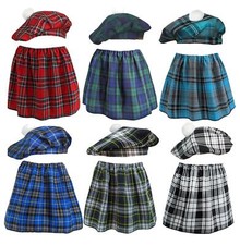 Womens Tartan Pub Golf Kilt Style Skirt & Tam Hat Sports Fancy Dress 