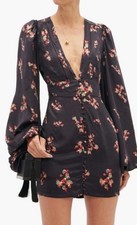 RAT & BOA Stevie SILK BLEND Black Floral MINI DRESS Size S Small