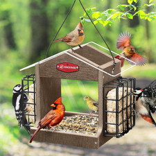 Hopper Bird Feeder for Outdoor Hanging - Recycled Plastic Double Suet Cages Wild
