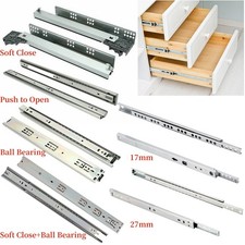 Pair Drawer Runners Heavy Duty Ball Bearing Soft Close,Push to Open 250-700mm