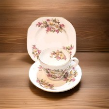 pretty Stanley Fine Bone China floral trio teacup saucer plate England 40's