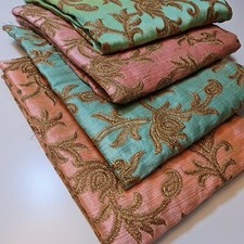 Raw Silk Fabric Floral Gold