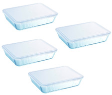 Pyrex Food Storage Glass Dish Cook & Freeze Rectangular with Lid 1.5L - 4Pcs