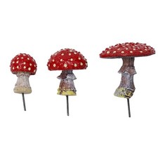 Three Garden Luminous Mushroom Ornaments/Toadstool Outdoor Statues Red Cap Fungi