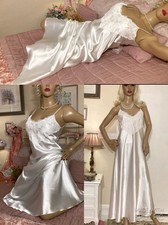 Vintage Bias Cut High Mirror Shine Liquid Wet Satin Full Slip Negligee Gown L