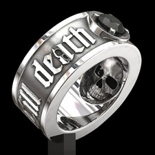 Men's Stainless Steel Skull Ring Till Death Do Us Part Diamond Gothic Band