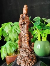 7.6-in Collect China Box-Wood Hand Carving “送子观音” Kwan-yin Statue
