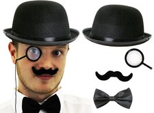 BOWLER HAT MONOCLE MOUSTACHE
