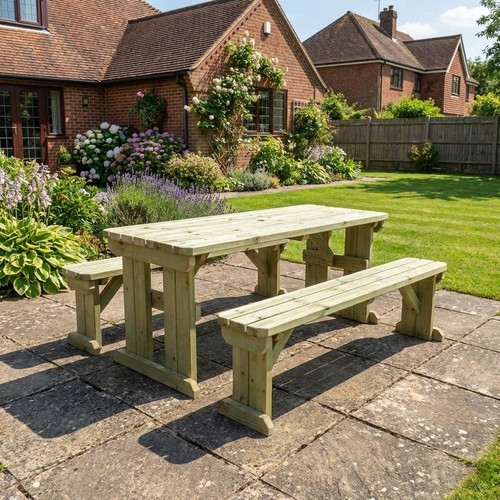 Wooden picnic table - wooden, bench