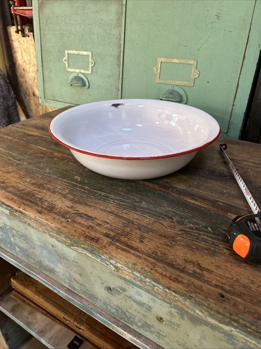Vintage white red enamel - white,