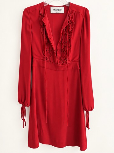 Valentino red ruffle neck - valentino, v-neck