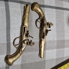 Vintage Pair Of Brass Flintlock Duelling Pistols 9"